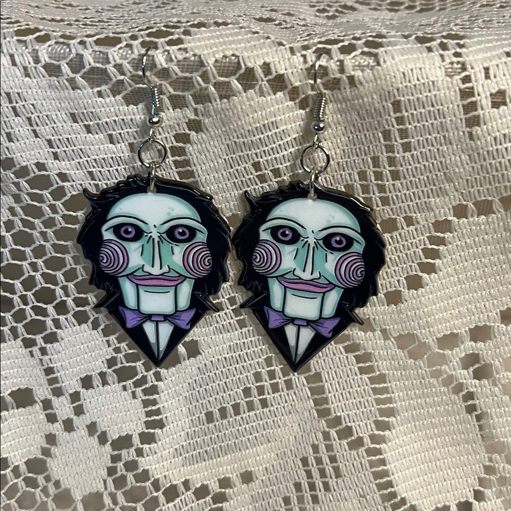 Saw Billy the Puppet Jigsaw Horror Movie Acrylic Drop Earrings Halloween Jewelry